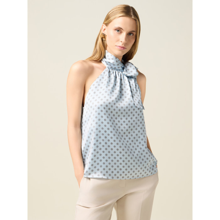 Oltre - Top de satén con lazo - Light - blue