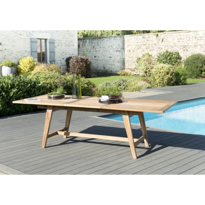 FUN - Table de jardin 8/10 personnes - rectangulaire scandi extensible 180/240x100x75 cm en bois Teck