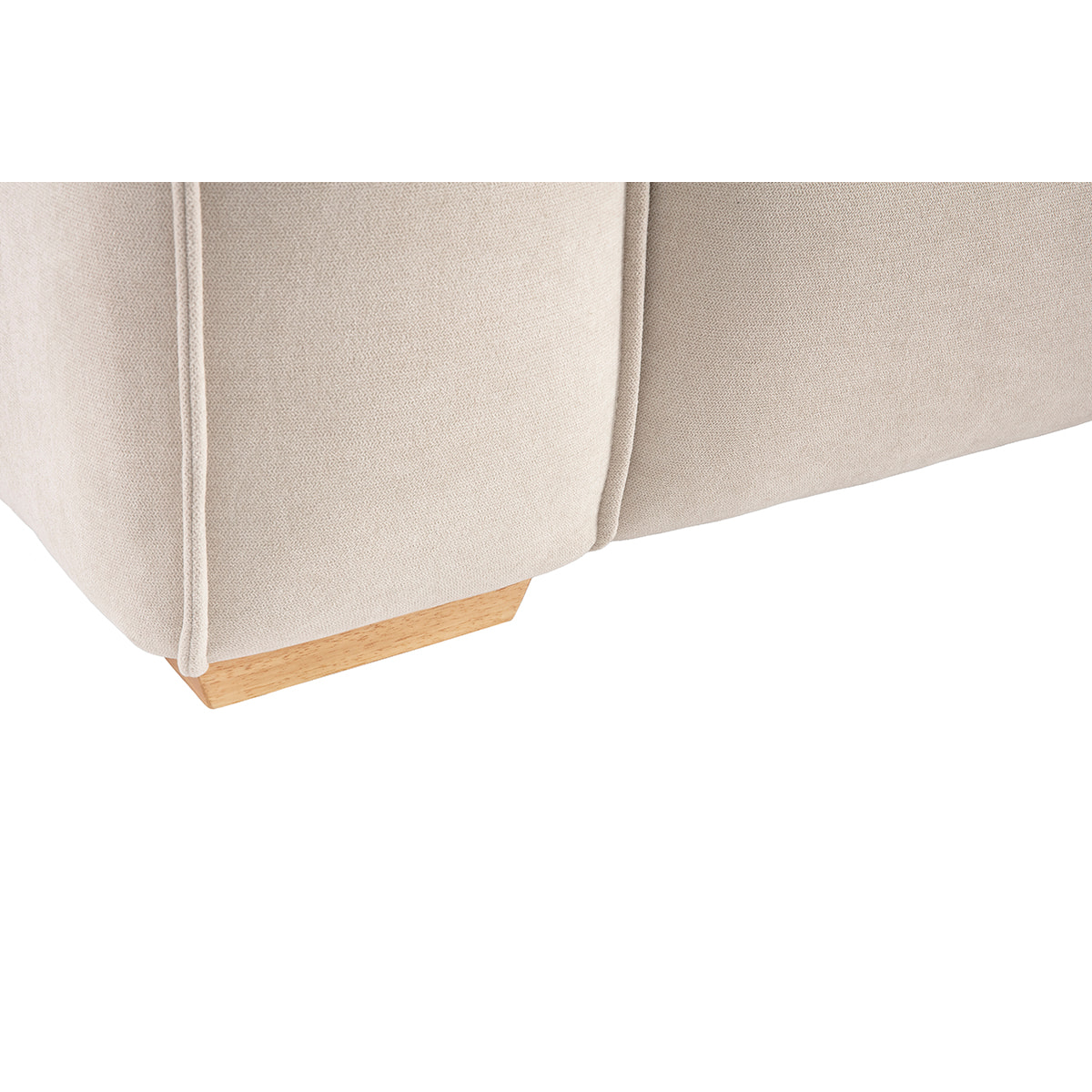Canapé design 3 places en tissu effet velours naturel et bois clair COBAIN