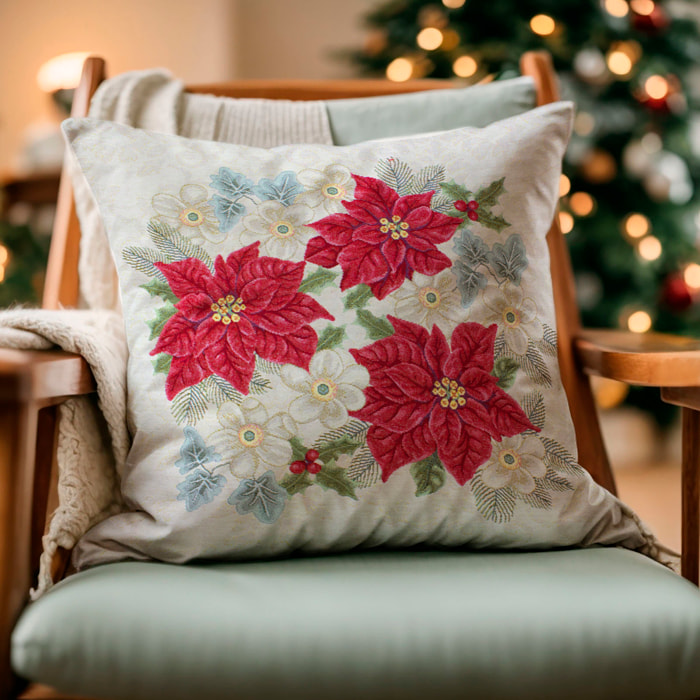 COPPIA CUSCINI NATALIZI JACQUARD SFODERABILI 50X50 CM STELLA DI NATALE