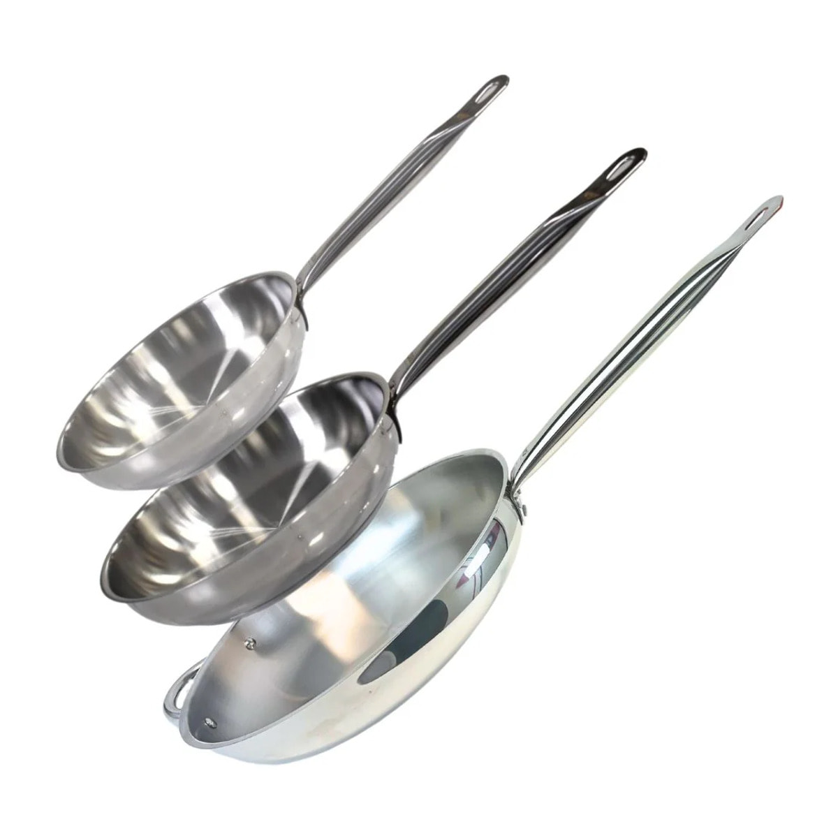 Lot de 3 poêles inox de 24 cm 28 cm et 32 cm Elo Profi Therm