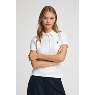 Polo blanco de piqué con cuello cinco botones y bordado Rigby Go