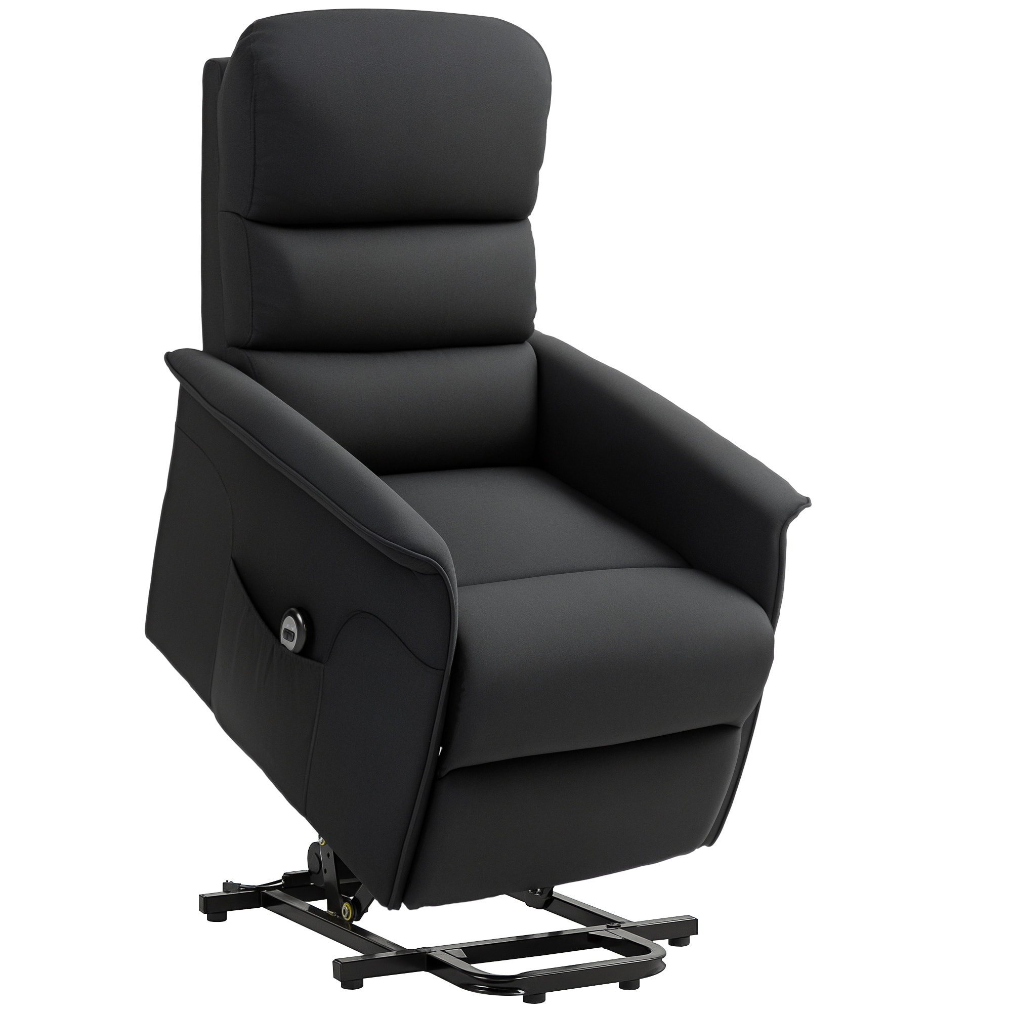 Sillón Relax Reclinable Eléctrico Levanta Personas, Sillón Elevador con Control Remoto, Reposapiés, Tapizado en Lino, Bolsillo Lateral, para Salón, Dormitorio, Negro