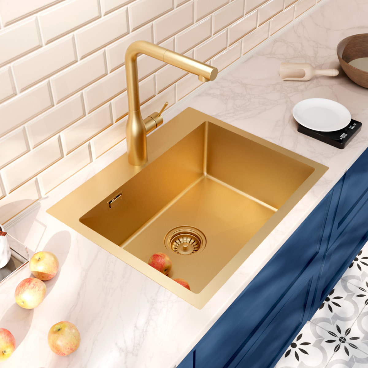 Timeless Évier de cuisine encastrable inox 304, 1 bac , 55x45x21 cm, Or brossé PVD