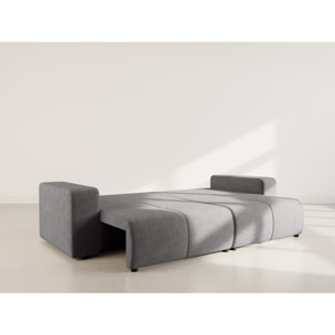 Nicole - Canapé droit 4 places convertible avec coffre en tissu - Gris