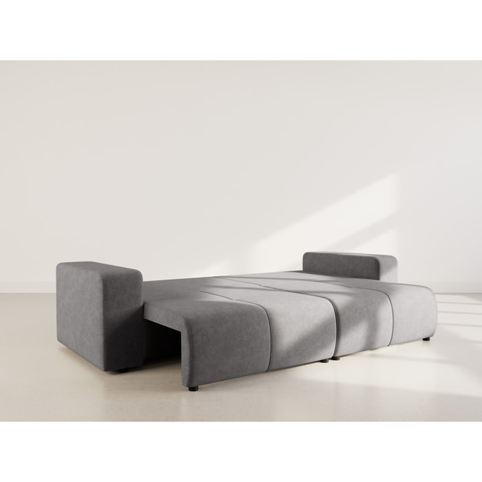 Nicole - Canapé droit 4 places convertible avec coffre en tissu - Gris