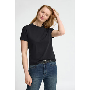 Camiseta negra de manga corta y cuello redondo con bordado Rigby Go