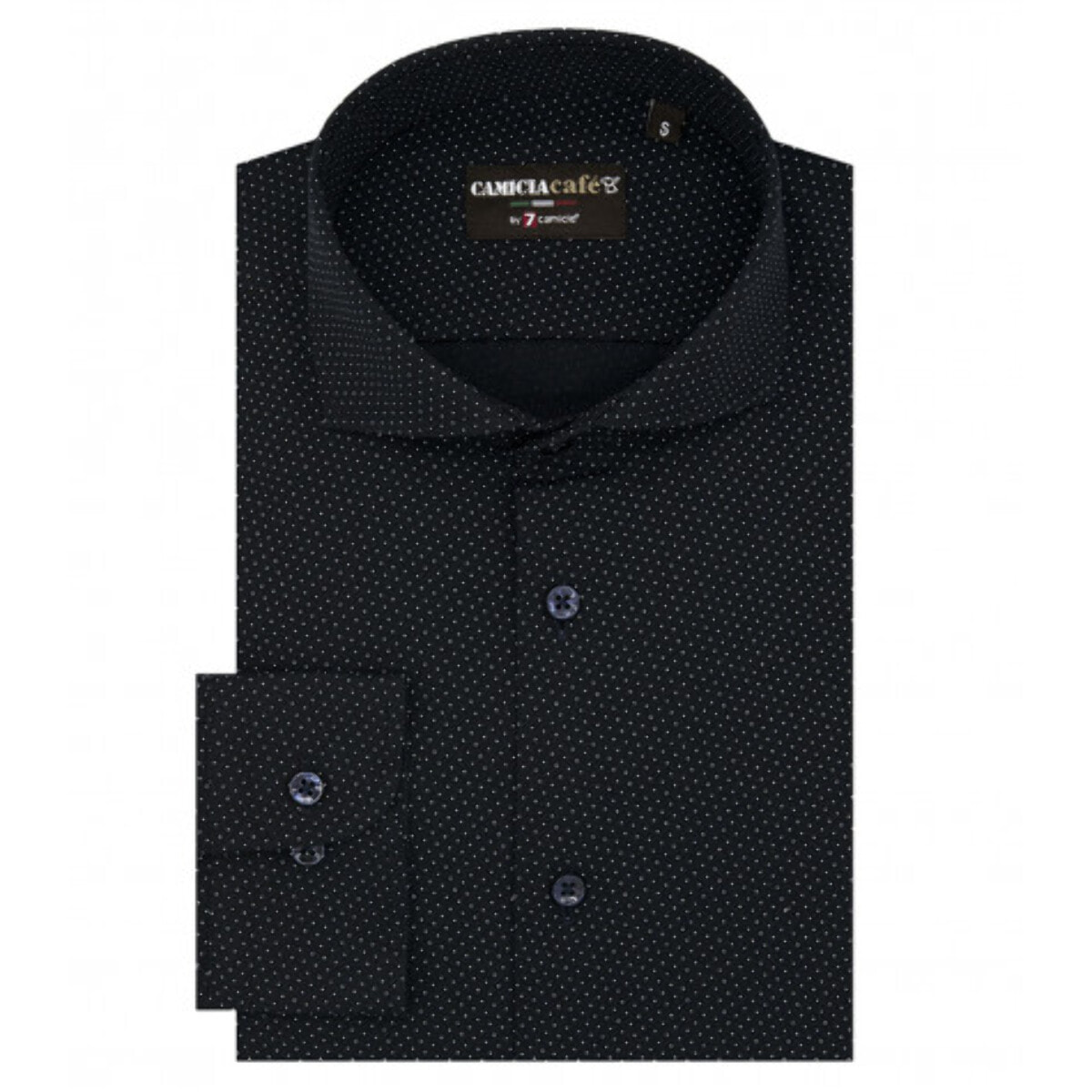 Camicia Uomo 1 Bottone Francese Slim Cotone Poliestere Stampato Blu\Bianco