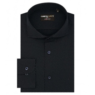 Camicia Uomo 1 Bottone Francese Slim Cotone Poliestere Stampato Blu\Bianco