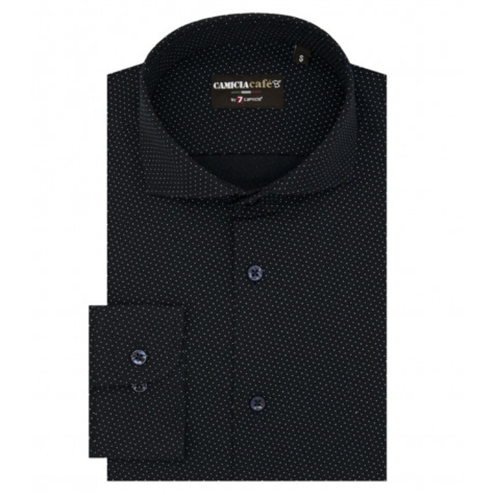 Camicia Uomo 1 Bottone Francese Slim Cotone Poliestere Stampato Blu\Bianco