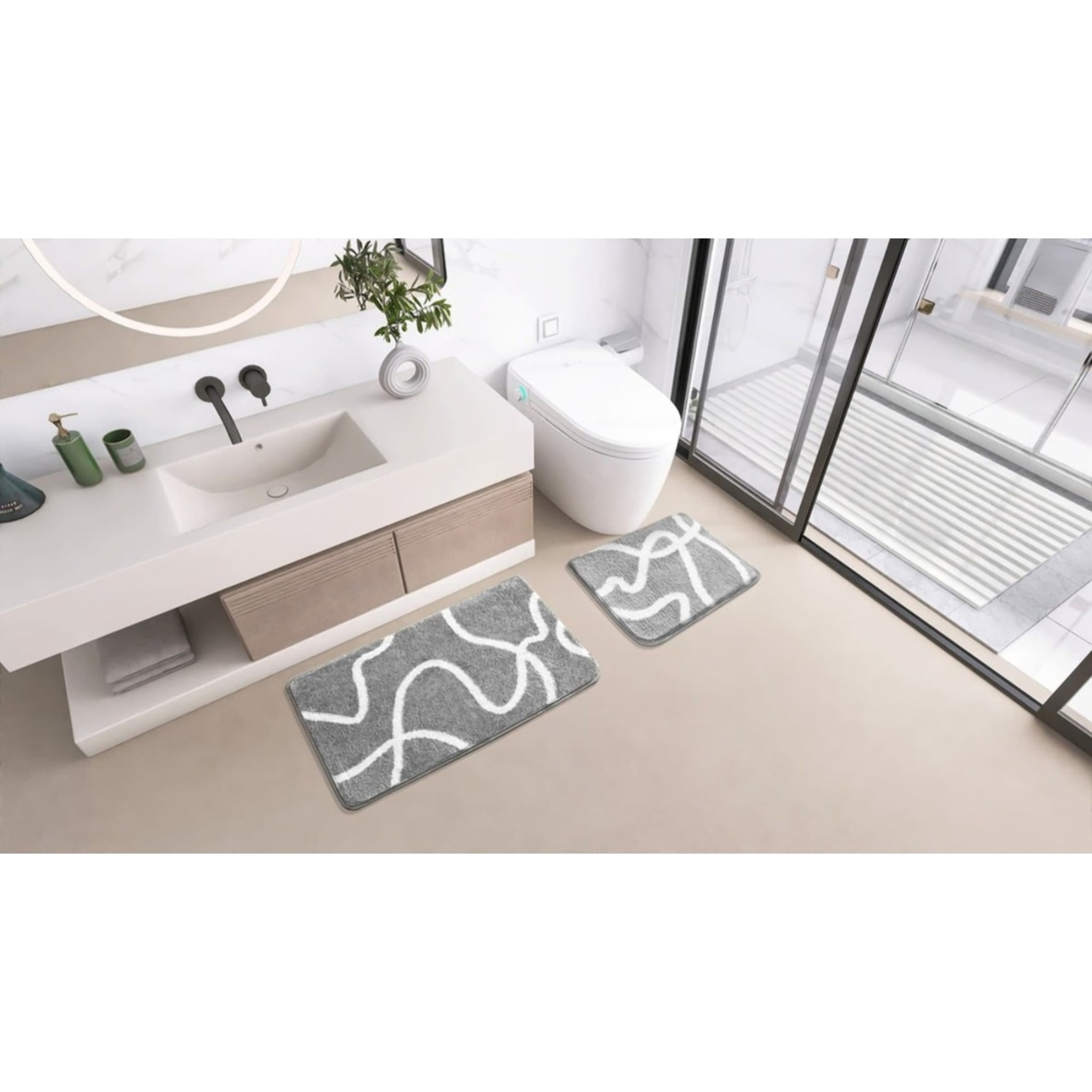 Tapis de salle de bain de 50x40 cm, lavable en machine, gris (SATDPREDWC08SE)