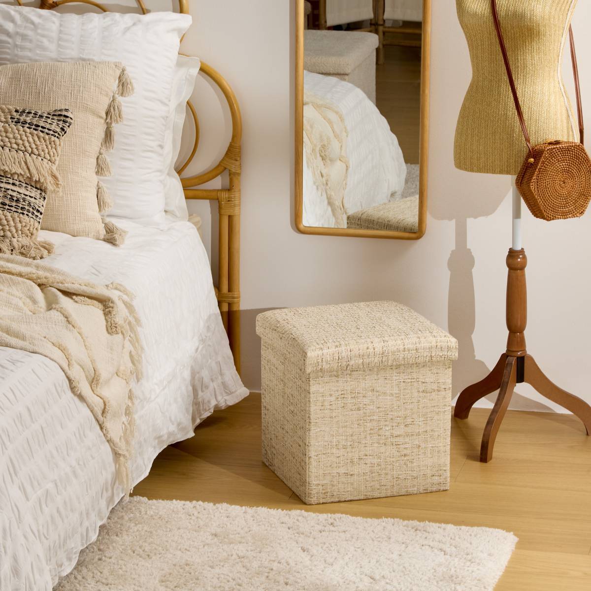 Pouf Coffre Pliable Olma 38x38cm Creme