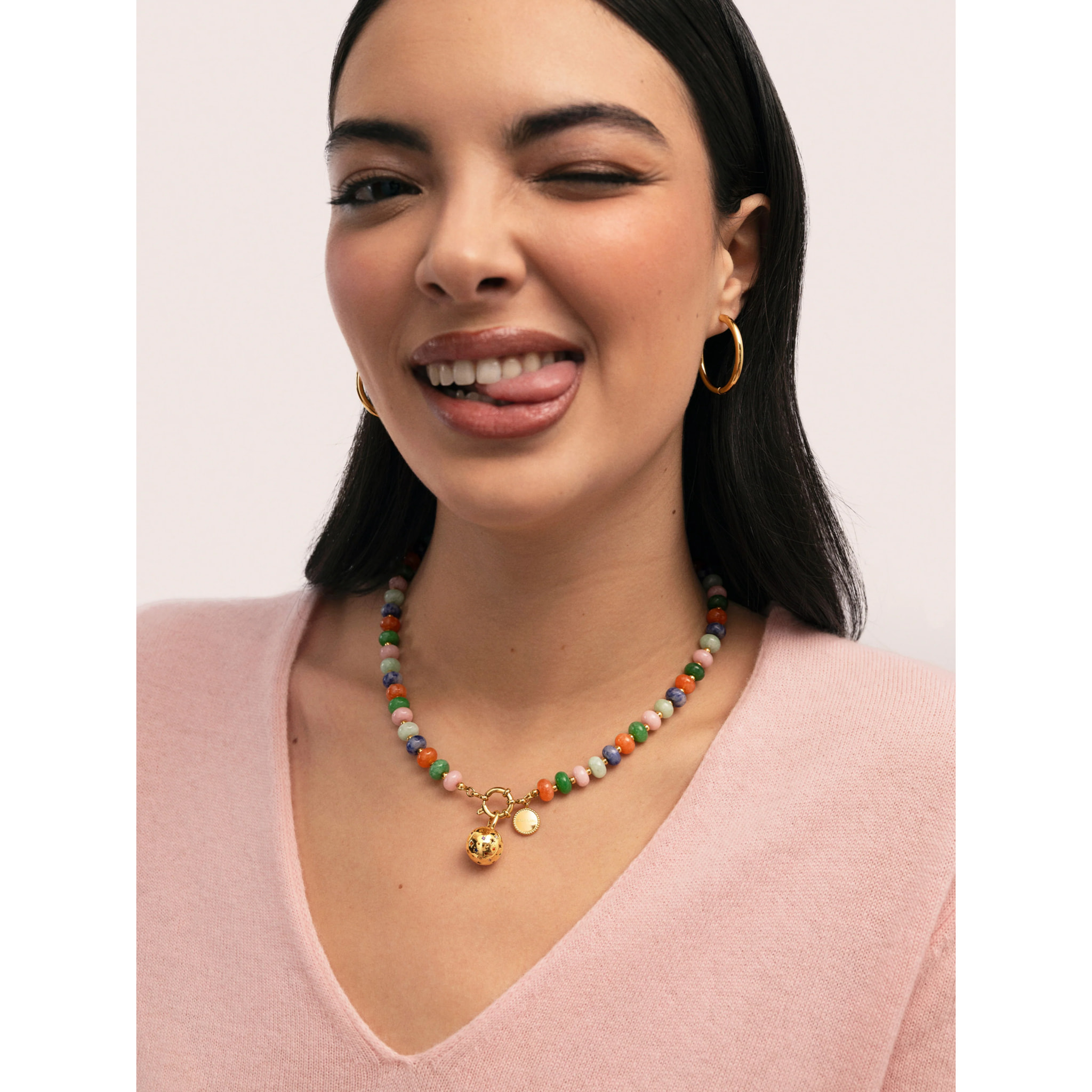 Collar Alpine Stones Acero Baño Oro