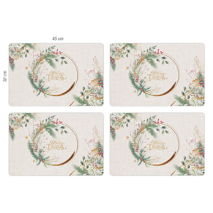 VINILIKO, set de 4 individuales de mesa con Corona de Navidad 4u-30x45 cm