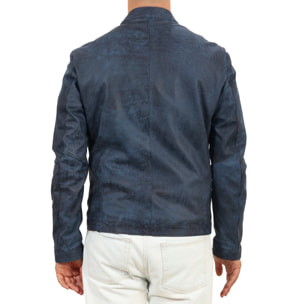 Giubbino in pelle di vitello rifinizione dakota blu jeans-Slim Fit