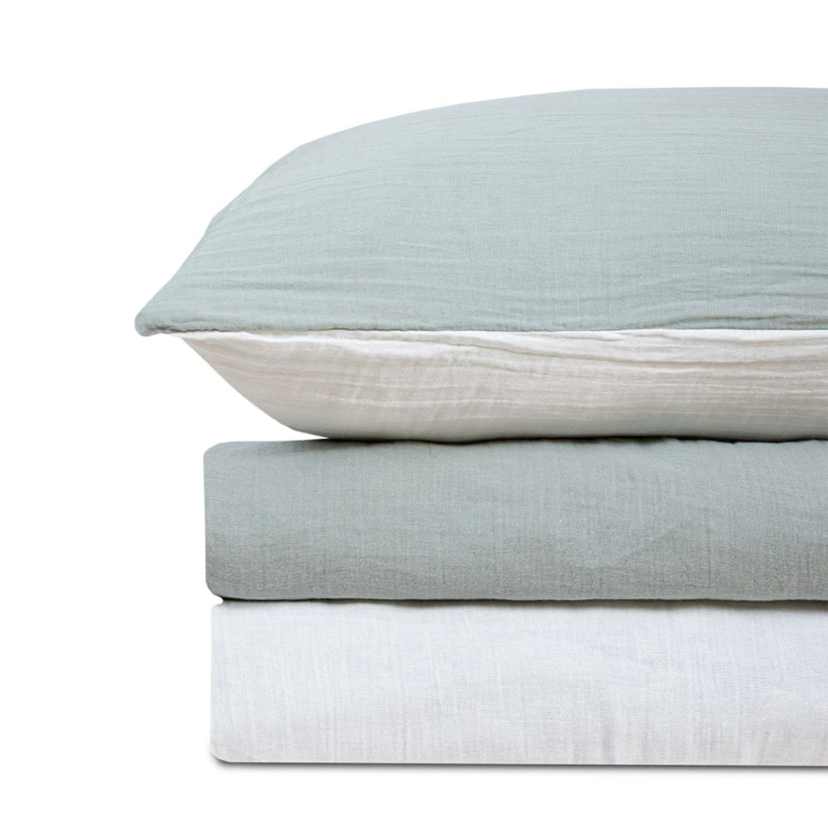 Parure de lit réversible gaze de coton vert sauge/écru - NOE