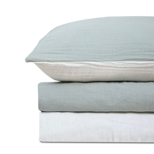 Parure de lit réversible gaze de coton vert sauge/écru - NOE