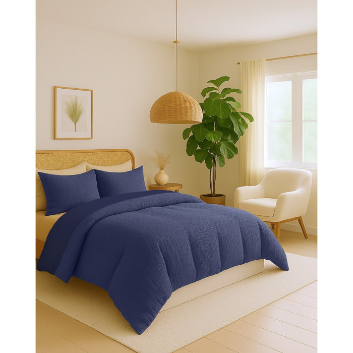 Parure Housse De Couette 3pcs 100% gaze De Coton Marine