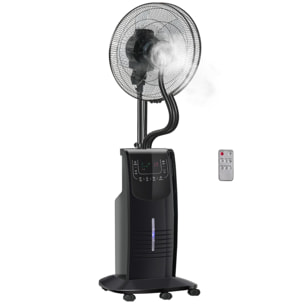 Ventilador de Pie Oscilante con Nebulizador 90W con Control Remoto 5 Aspas Tanque de Agua 3,1 L 3 Velocidades Temporizador y Ruedas 44,5x44,5x135 cm Negro