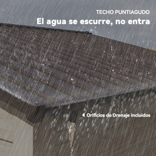 Caseta de Jardín Exterior 4,84 m² 278x195x215 cm Cobertizo de Jardín Exterior Metálica con 2 Puertas Corredizas y 4 Ventanas para Almacenamiento de Herramientas Efecto Madera Natural y Café