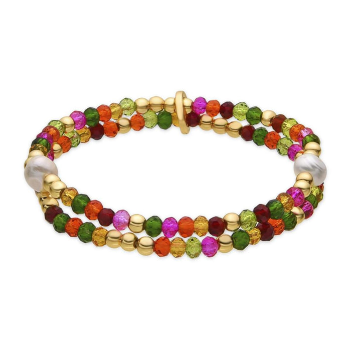 Pulsera con Cristal Rosa acabado oro 18k