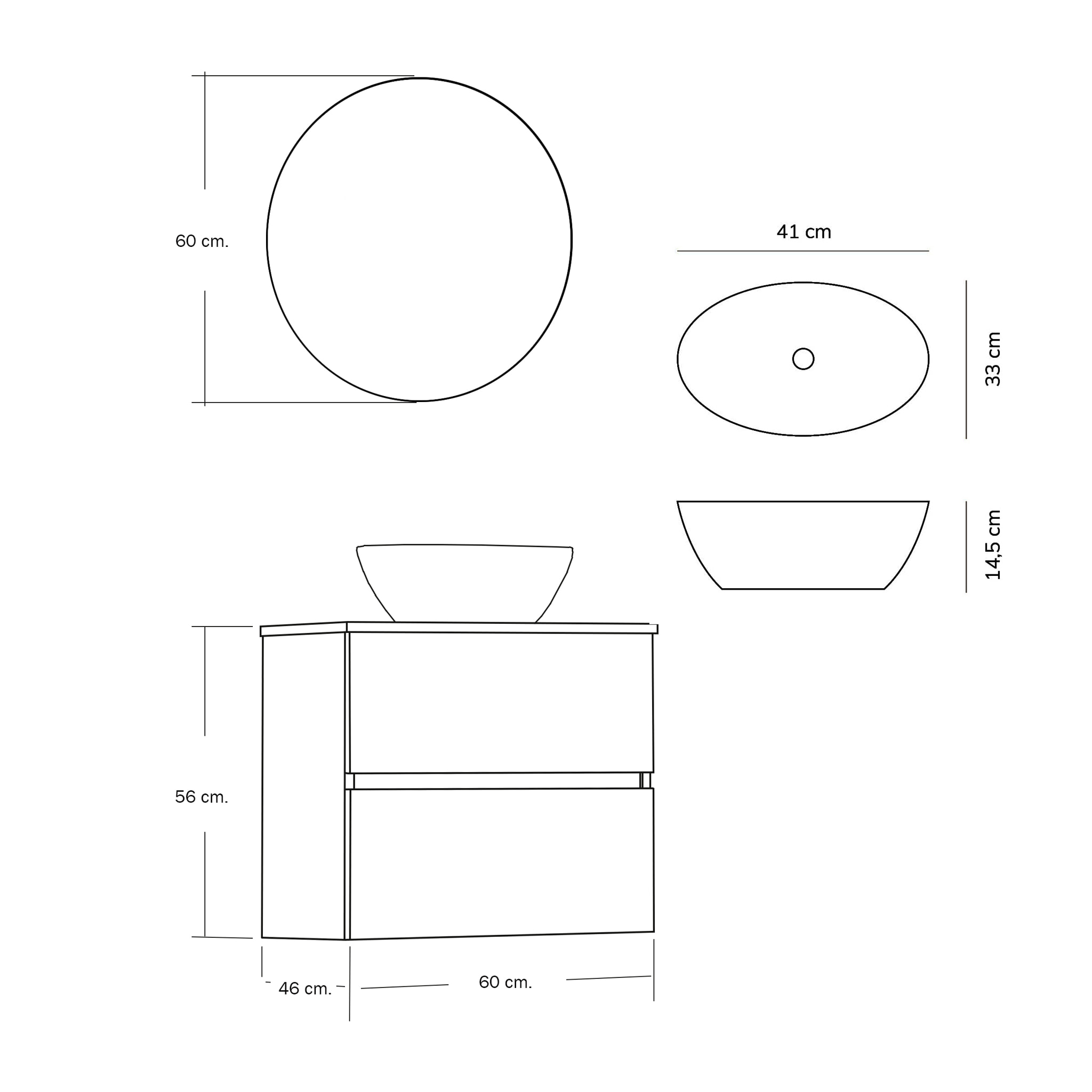 Ensemble de salle de bain MONO Alday, 60cm, Noir