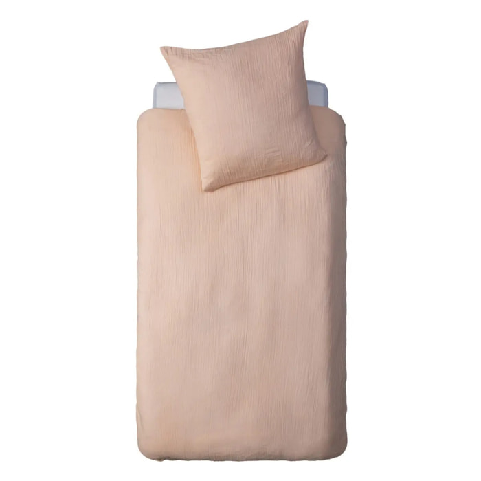 Parure de lit 140x200cm gaze de coton rose