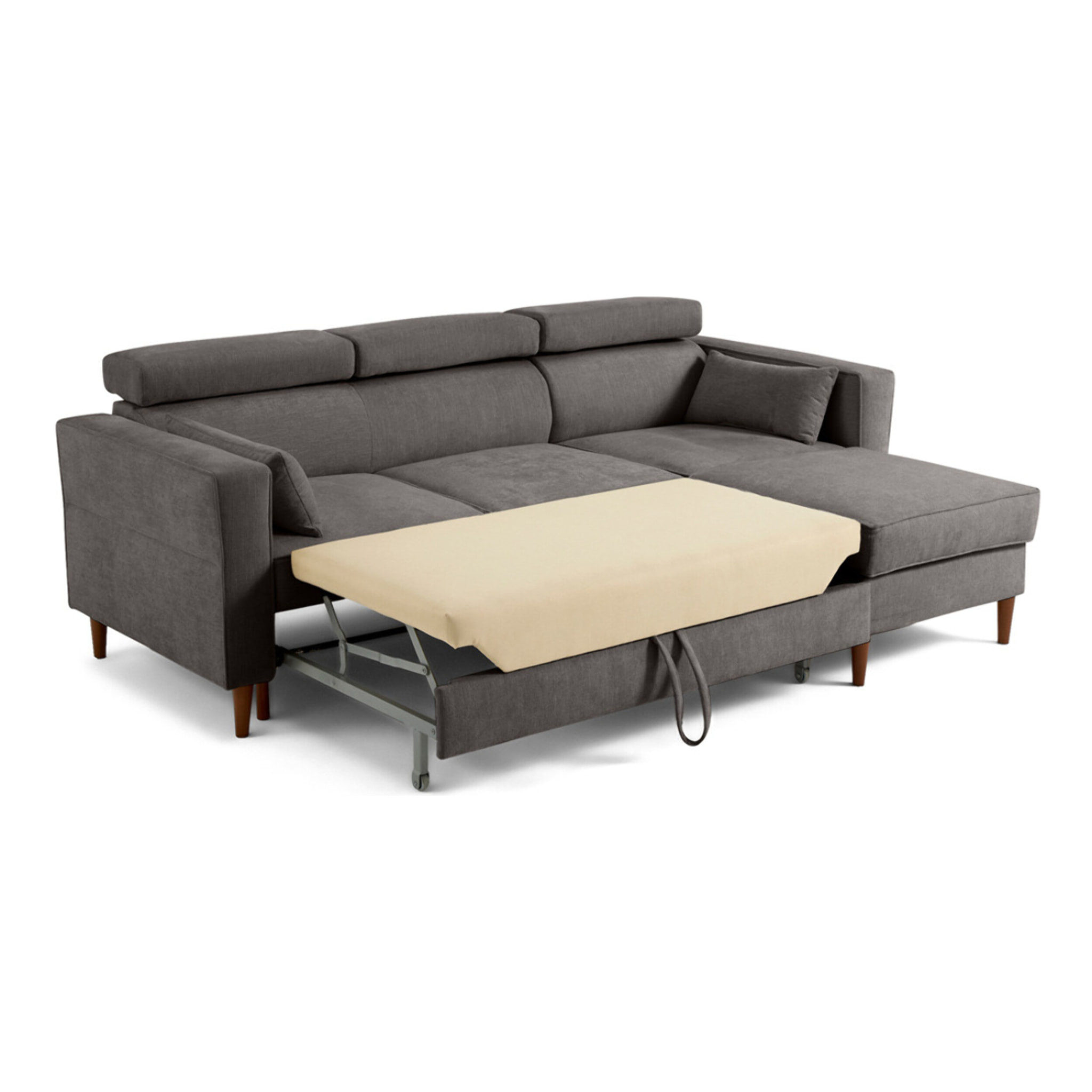 Alicante - canapé d'angle réversible convertible avec têtières - coffre - 4 places - en tissu texturé - Gris