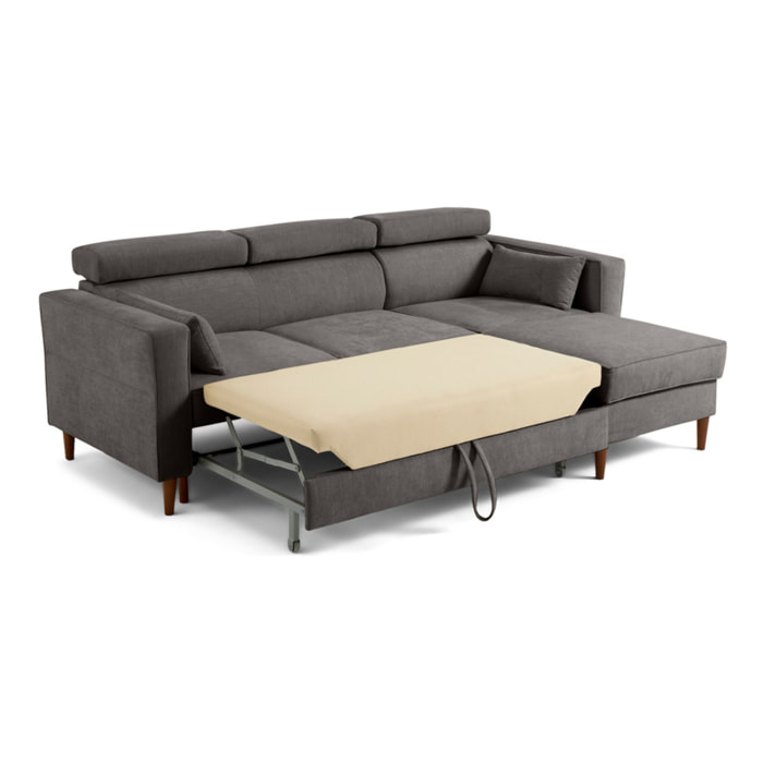 Alicante - canapé d'angle réversible convertible avec têtières - coffre - 4 places - en tissu texturé - Gris