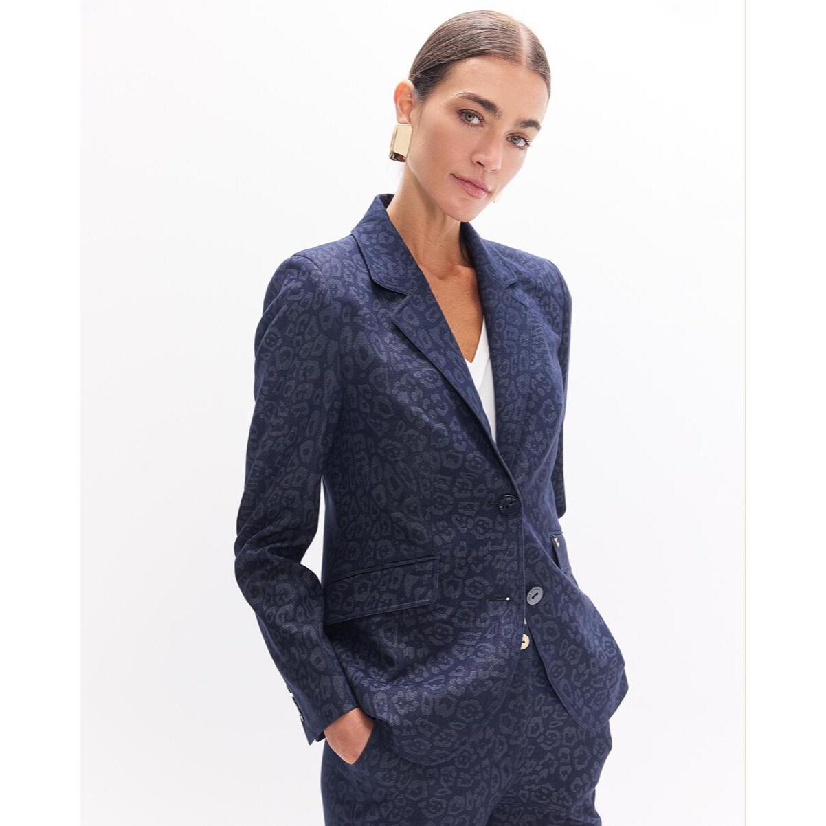 Blazer aderente in micro-corduy con stampa cashmere