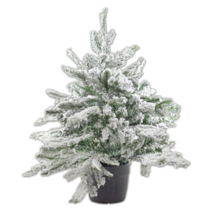 Albero Di Natale Innevato In Vaso "Pino"  - Altezza 60cm - Albero Realistico in PE + PVC - Extra Folto con 98 Rami