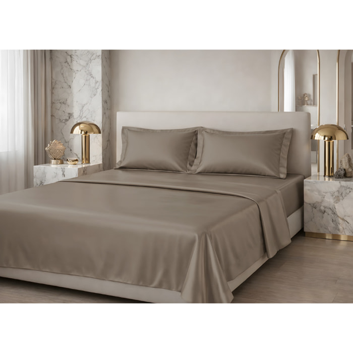 Completo Lenzuola Estate/Inverno 100% Raso Cotone Tinta Unita Tortora 03 GI