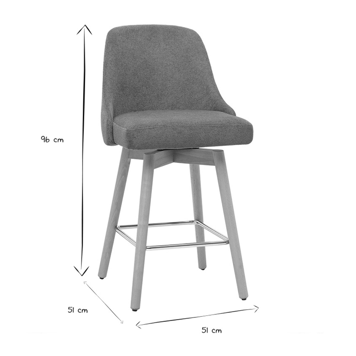 Tabourets de bar scandinaves pivotants 360° en tissu chenille terre brûlée et bois hêtre massif H65 cm (lot de 2) HASTA