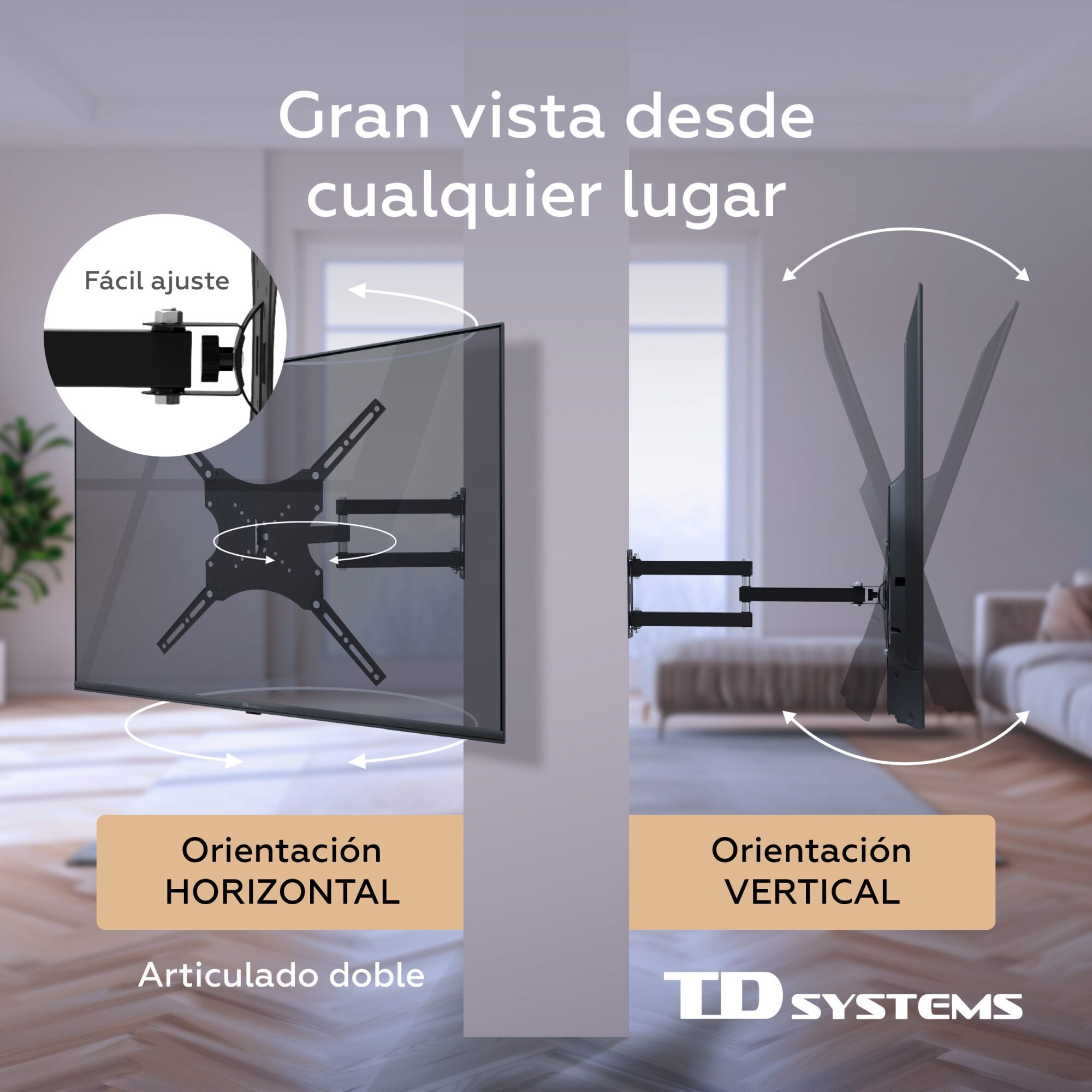 Soporte de TV pared articulado doble e inclinable de perfil bajo para pantallas de 14 a 40 pulgadas. VESA máximo de 400 x 400 mm - TD Systems P30X25A244