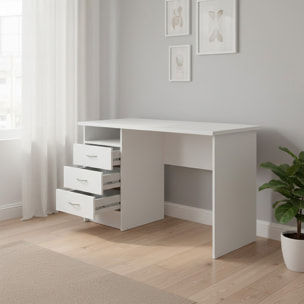 Scrivania Moderna Con 3 Cassetti E Vano a Giorno Desk Salvaspazio Per Home Office Studio E Cameretta Piano di Lavoro Ampio 120.1X48.1X72.6 Cm Bianco
