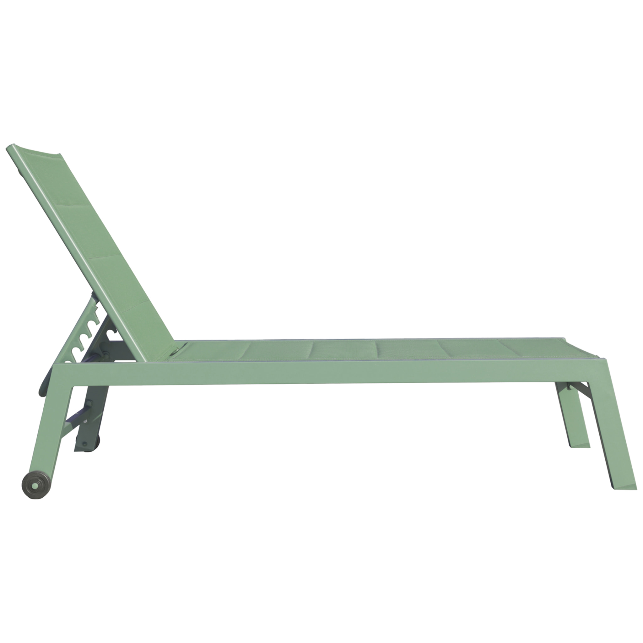 Set bain de soleil et table d'appoint BARBADOS en textilène vert sauge - aluminium vert sauge