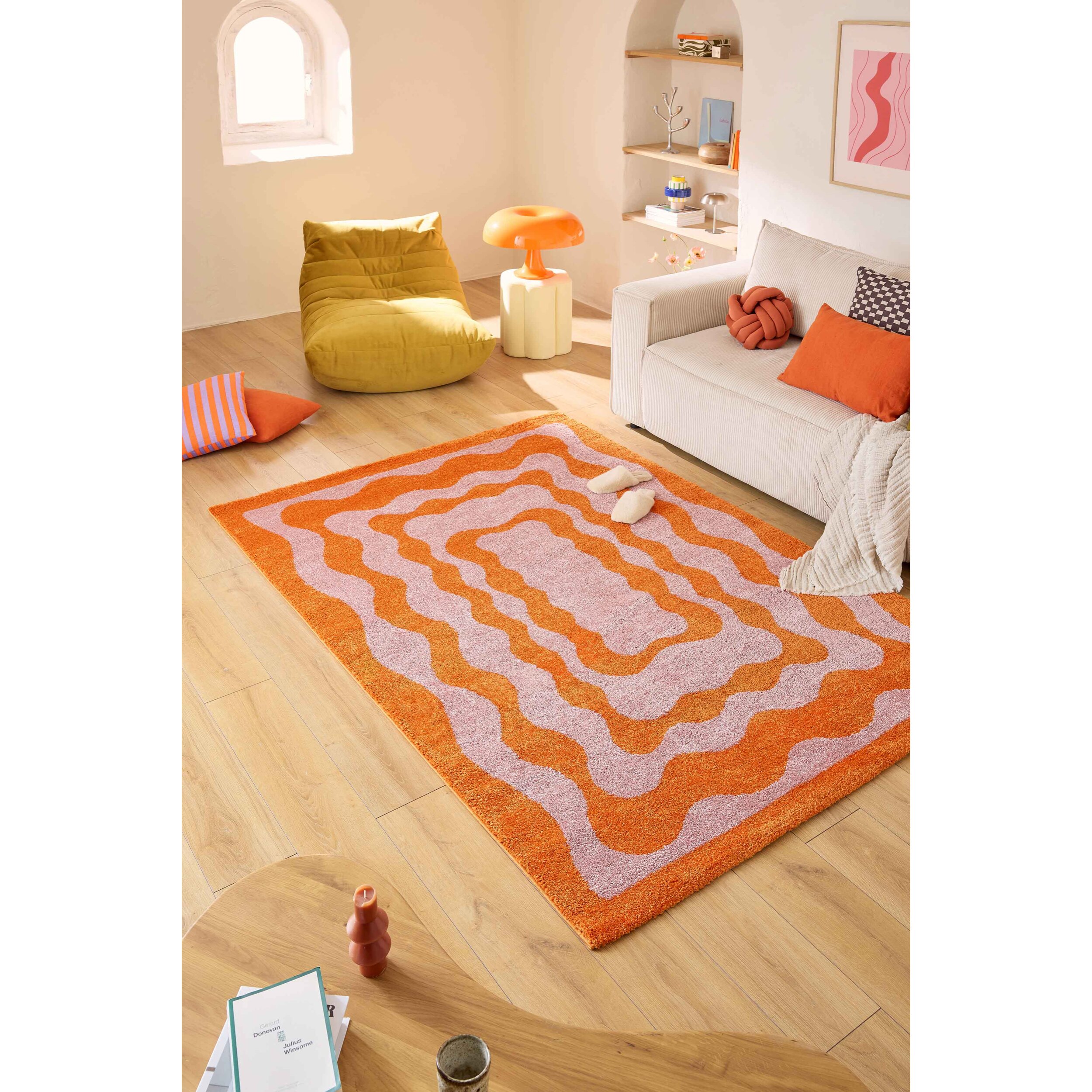 GROOVY - Tapis coloré style seventies - Confortable et moelleux - Orange