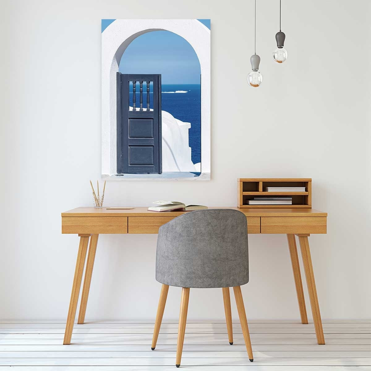 Tableau porte bleue oia Toile imprimée