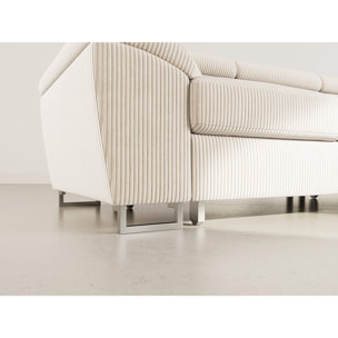 Baoji - Canapé d'angle droit 5 places convertible avec têtières et coffre en velours côtelé - Beige