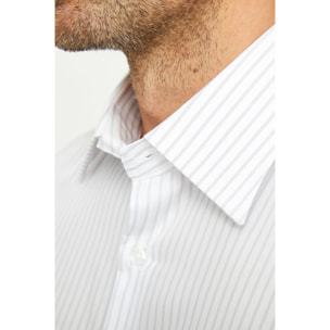 Camicia Uomo 1 Bottone Italiano Slim Cotone Riga Media Grigio/Bianco