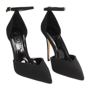 Décolleté open shank donna nere in tessuto, tacco 10,5 cm