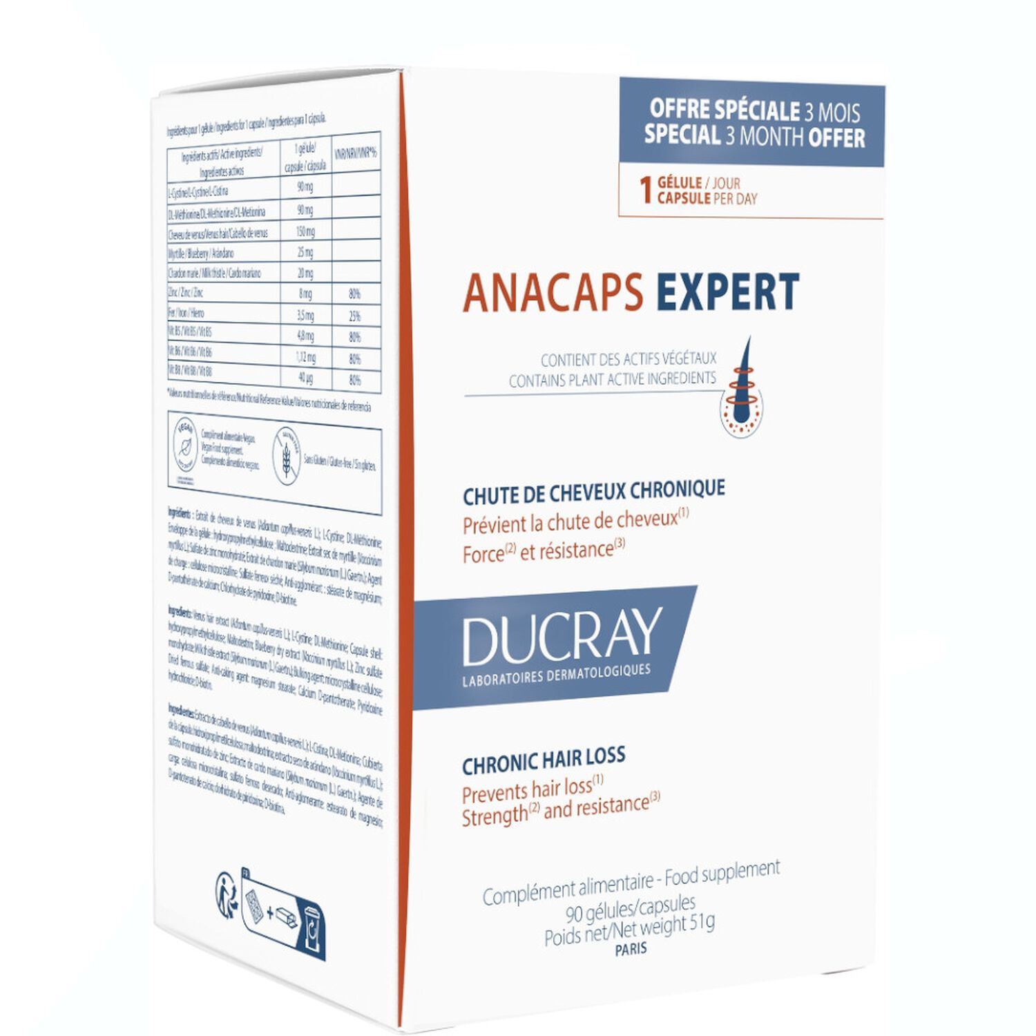 Anacaps Expert - Complément Alimentaire - Chute de Cheveux Chronique x90 Gélules