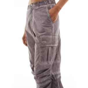 Pantaloni cargo da donna in tessuto popeline effetto used