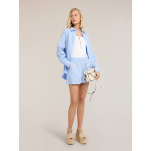 Motivi - Shorts in popeline a righe con ricami gioiello - Azzurro