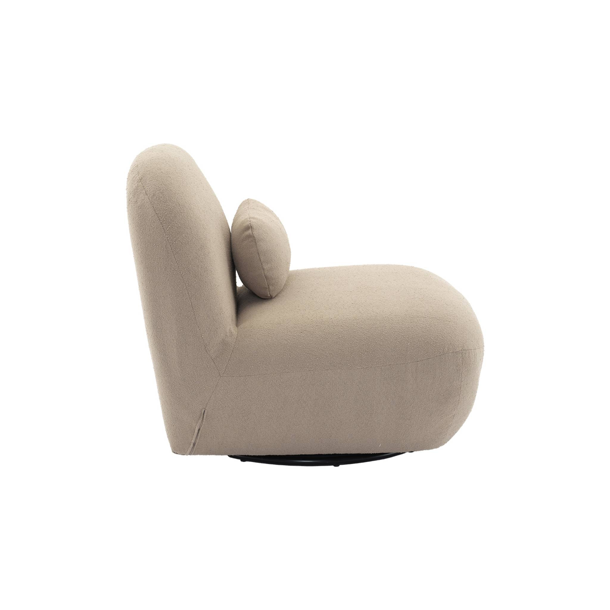 Fauteuil pivotant 360° en bouclette texturée beige. piètement en métal noir mat - SPINO