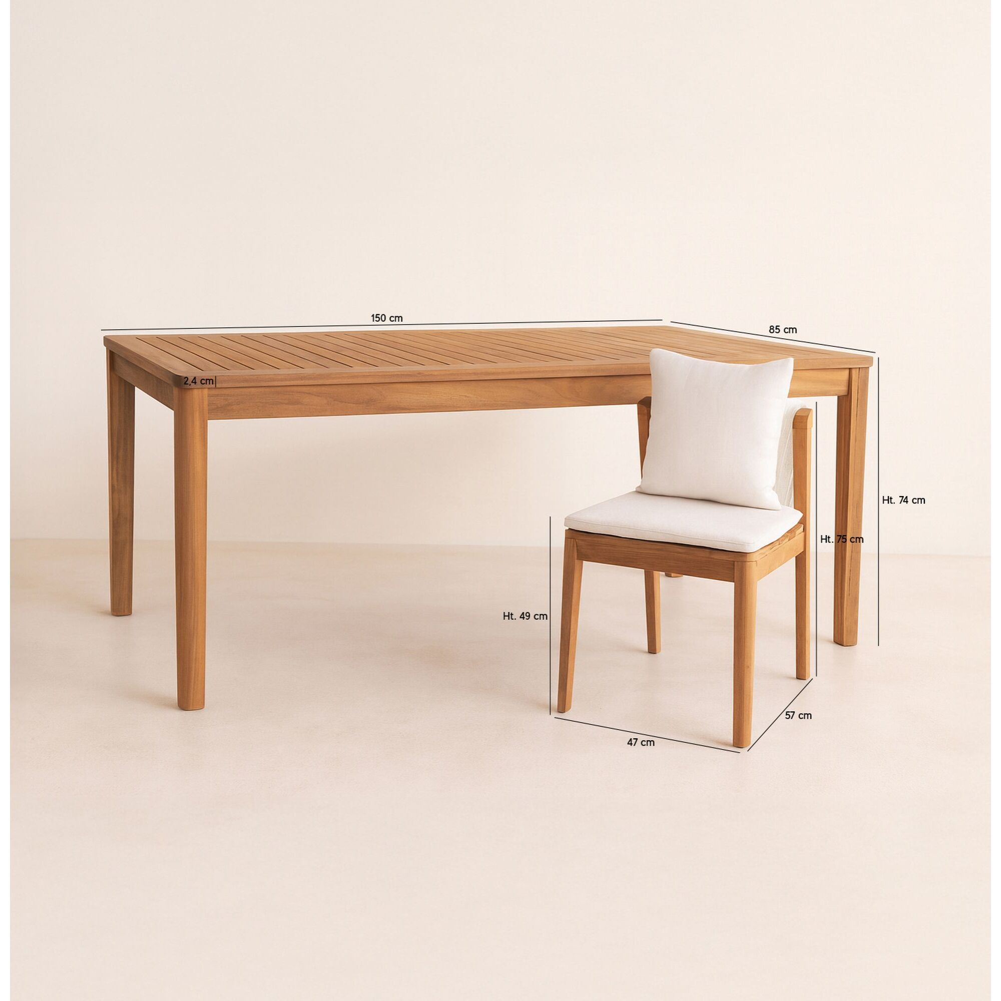 Ensemble de jardin table et 6 chaises en bois avec coussin FIDJI