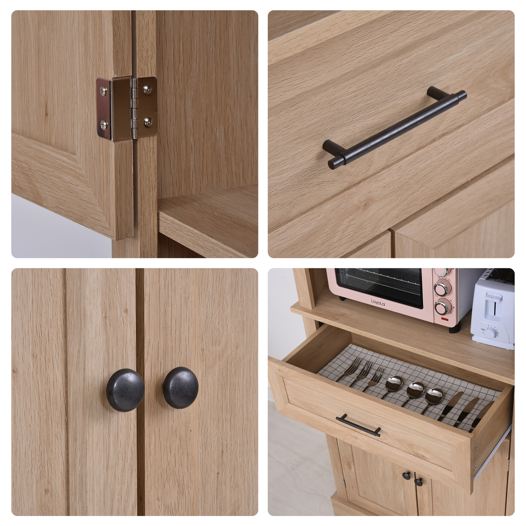Armoire de cuisine multi-rangements 2 placards 2 portes tiroir niche MDF panneaux chêne clair