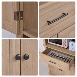 Armoire de cuisine multi-rangements 2 placards 2 portes tiroir niche MDF panneaux chêne clair