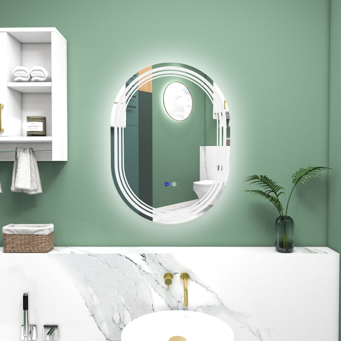 Miroir LED mural de salle de bain - 50L x 70H cm - luminosité réglable 3 couleurs - interrupteur tactile - système antibué