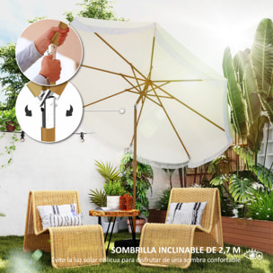 Sombrilla Terraza Exterior Ø269 cm Sombrilla de Jardín con Ángulo Ajustable y Manivela Protección UV30+ Parasol para Patio Terraza Beige